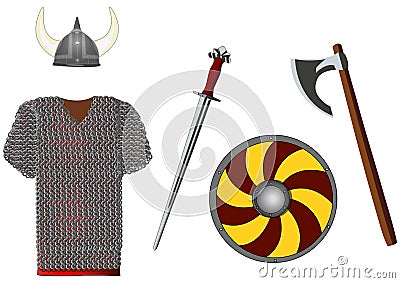 Weapons and armors set of viking, vector Vector Illustration