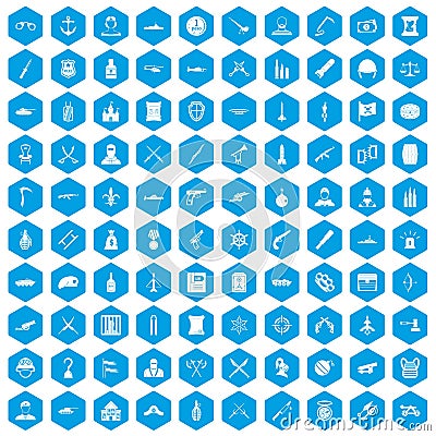 100 weapons icons set blue Vector Illustration