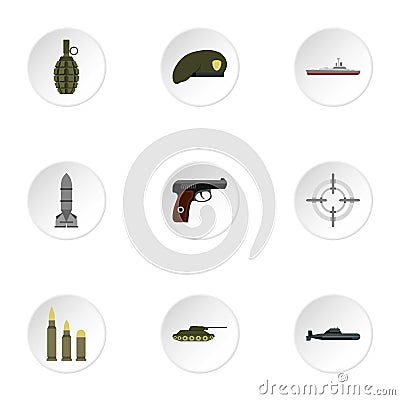 Weapons icons set, flat style Vector Illustration