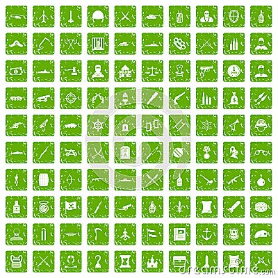 100 weapons icons set grunge green Vector Illustration