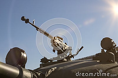 Weapons, a machine gun on a military armored car Stock Photo