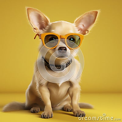 dog background cute portrait glasses yellow pet puppy animal chihuahua friend. Generative AI. Stock Photo