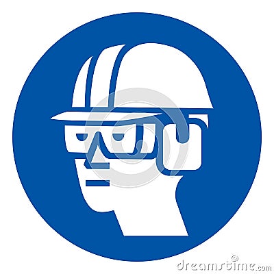 Wear Hard Hat, Chemical Goggles and Ear Muffs Symbol Sign ,Vector Illustration, Isolate On White Background Label. EPS10 Vector Illustration