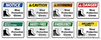 Wear protective footwear sign on transparent background Vector Illustration