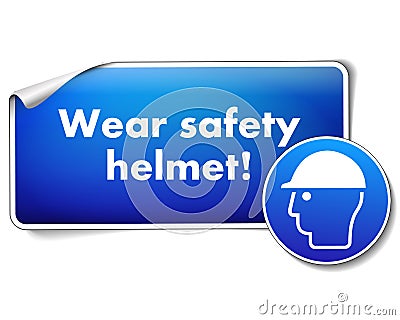 Wear safety helmet protection sticker with mandatory sign isolated on white background Vector Illustration