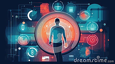 Wearable devices connected to a central hub, displaying real-time health data and interactions, illustrating the role of IoT in Stock Photo