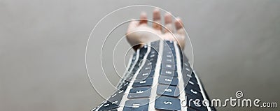 Wearable keyboard on arm. future wireless technology Stock Photo