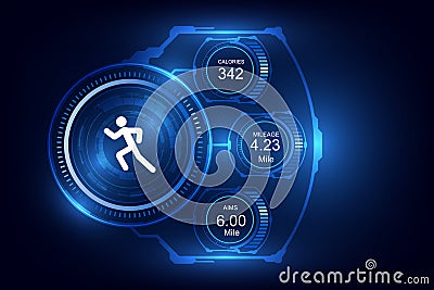 Wearable technology fitness tracker, monitor running background Vector Illustration