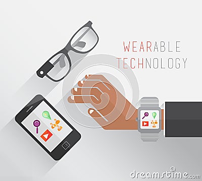 Wearable technology with glasses watch and smartphone Vector Illustration