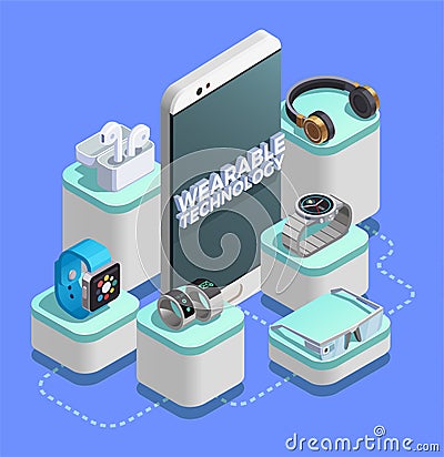 Wearable Technology Isometric Composition Vector Illustration