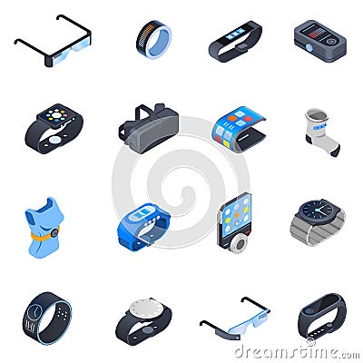 Wearable Technology Isometric Icons Set Vector Illustration