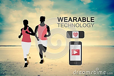 Wearable technology vector with jogging couple Vector Illustration