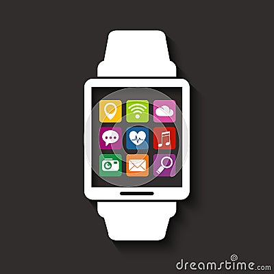 Wearables technology device with apps icons Vector Illustration