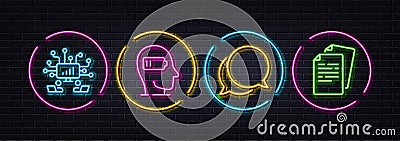 Weariness, Chat message and Teamwork minimal line icons. For web application, printing. Neon laser 3d lights. Vector Vector Illustration