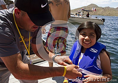 Wearing a Life Vest Editorial Stock Photo