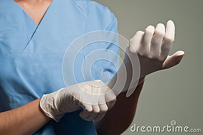 Wearing Medical Gloves Stock Photo