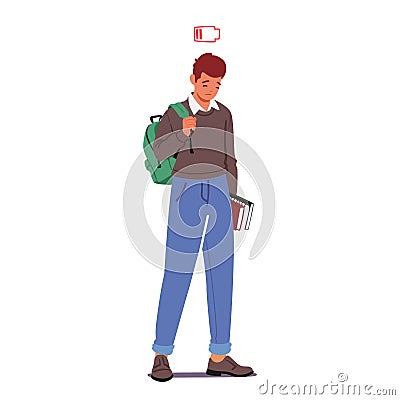 Weary, Despondent Student Carries A Heavy Backpack And A Thick Book, Shoulders Slouched, Eyes Drooping Vector Illustration