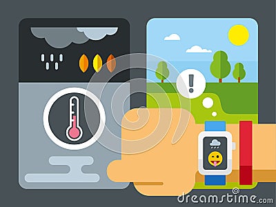 Weather Application on Smart Watch Vector Illustration