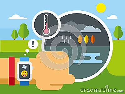 Weather Application on Smart Watch Vector Illustration