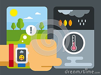 Weather Application on Smart Watch Vector Illustration