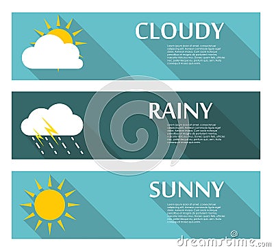 Weather Banners with Sun and Moon in Flat Style Vector Illustration