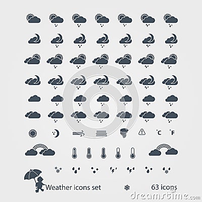 Weather black icons set Vector Illustration