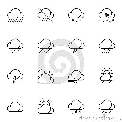 Weather clouds line icons set Vector Illustration
