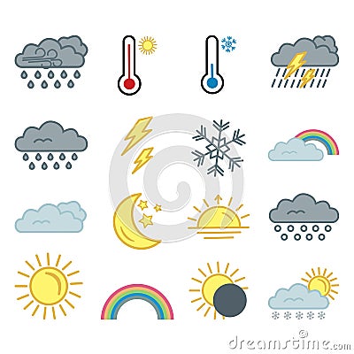 Weather Color Icons Set Cartoon Illustration