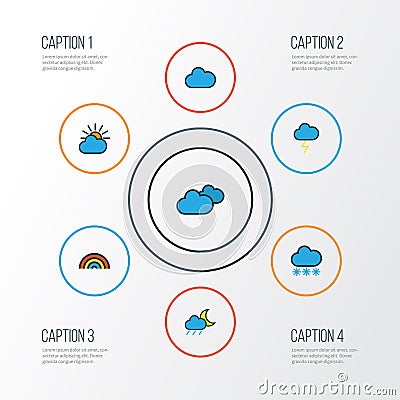 Weather Colorful Outline Icons Set. Collection Of Overcast Weather, Cloudburst, Clouded And Other Elements. Also Vector Illustration