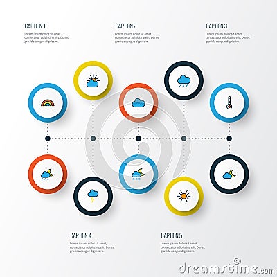 Weather Colorful Outline Icons Set. Collection Of Scale, Cloudy Day, Twilight And Other Elements. Also Includes Symbols Vector Illustration