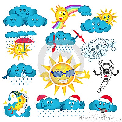 Weather cute characters set Vector Illustration