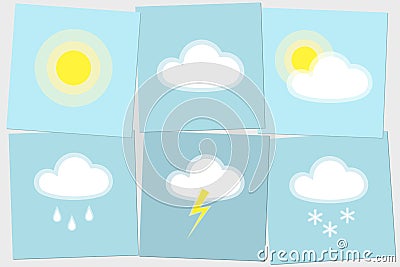 Weather day icon Sun cloud rain lightning snow simple isolated on blue background Icon symbol sunny cloudy rainy snowy weather Set Vector Illustration