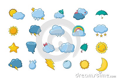Weather forecast drawing. Collection of symbols. Vector Illustration