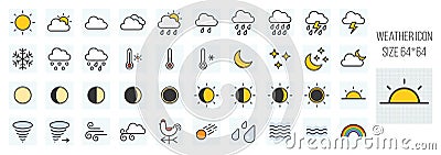 Weather forecast filled line icons set Vector Illustration