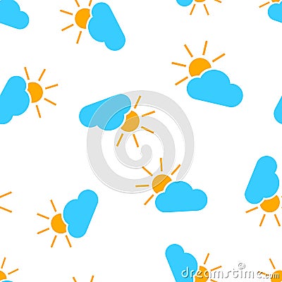 Weather forecast icon seamless pattern background. Business concept vector illustration. Sun with clouds symbol pattern. Vector Illustration