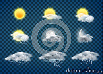 Weather forecast icons realistic vector set Vector Illustration