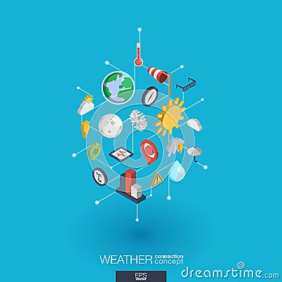 Weather forecast integrated 3d web icons. Digital network isometric concept. Vector Illustration