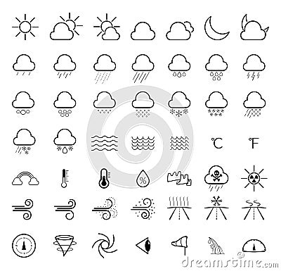 Weather forecast line icons set Vector Illustration