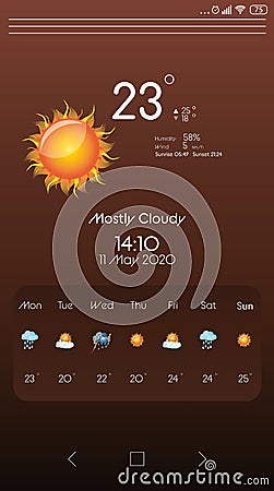 Weather forecast widget. Mobile application Stock Photo