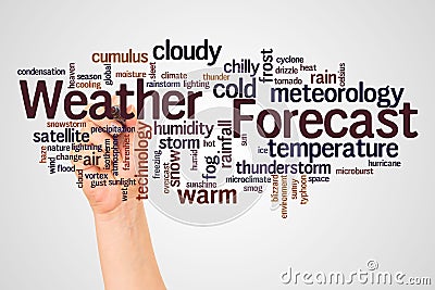 Weather Forecast word cloud and hand with marker concept Stock Photo