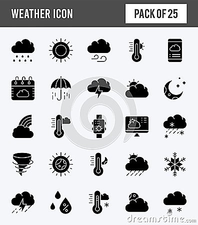 25 Weather Glyph icon pack. vector illustration Vector Illustration