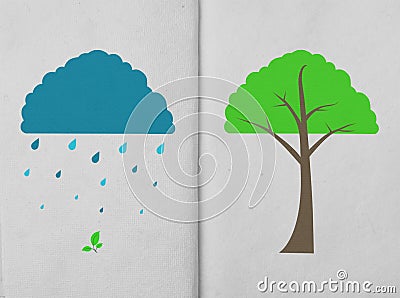 Weather icon and tree on hand made paper Stock Photo