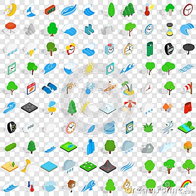 100 weather icons set, isometric 3d style Vector Illustration