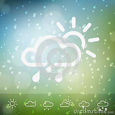Weather Icons on Water drops rain background Vector Illustration