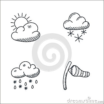 weather line icons. linear set. quality vector line set such as windsock, raining, snowfall Vector Illustration