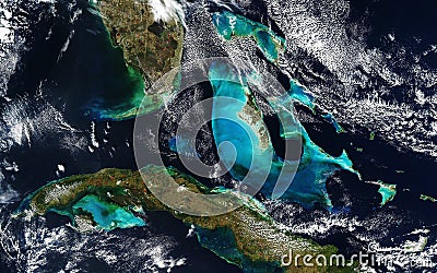 Weather map of the U.S. state of Florida, Cuba and the Bahamas. View from outer space Stock Photo