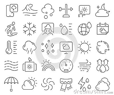 Weather and meteorology line icons collection. Thin outline icons pack. Vector illustration eps10 Vector Illustration
