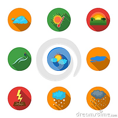 Weather set icons in flat style. Big collection of weather vector symbol stock illustration Vector Illustration