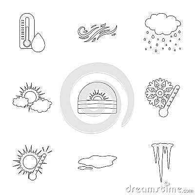 Weather set icons in outline style. Big collection of weather vector symbol stock illustration Vector Illustration