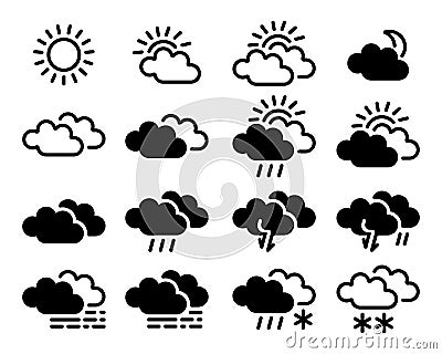 Weather simple icons collection isolated on white background Cartoon Illustration